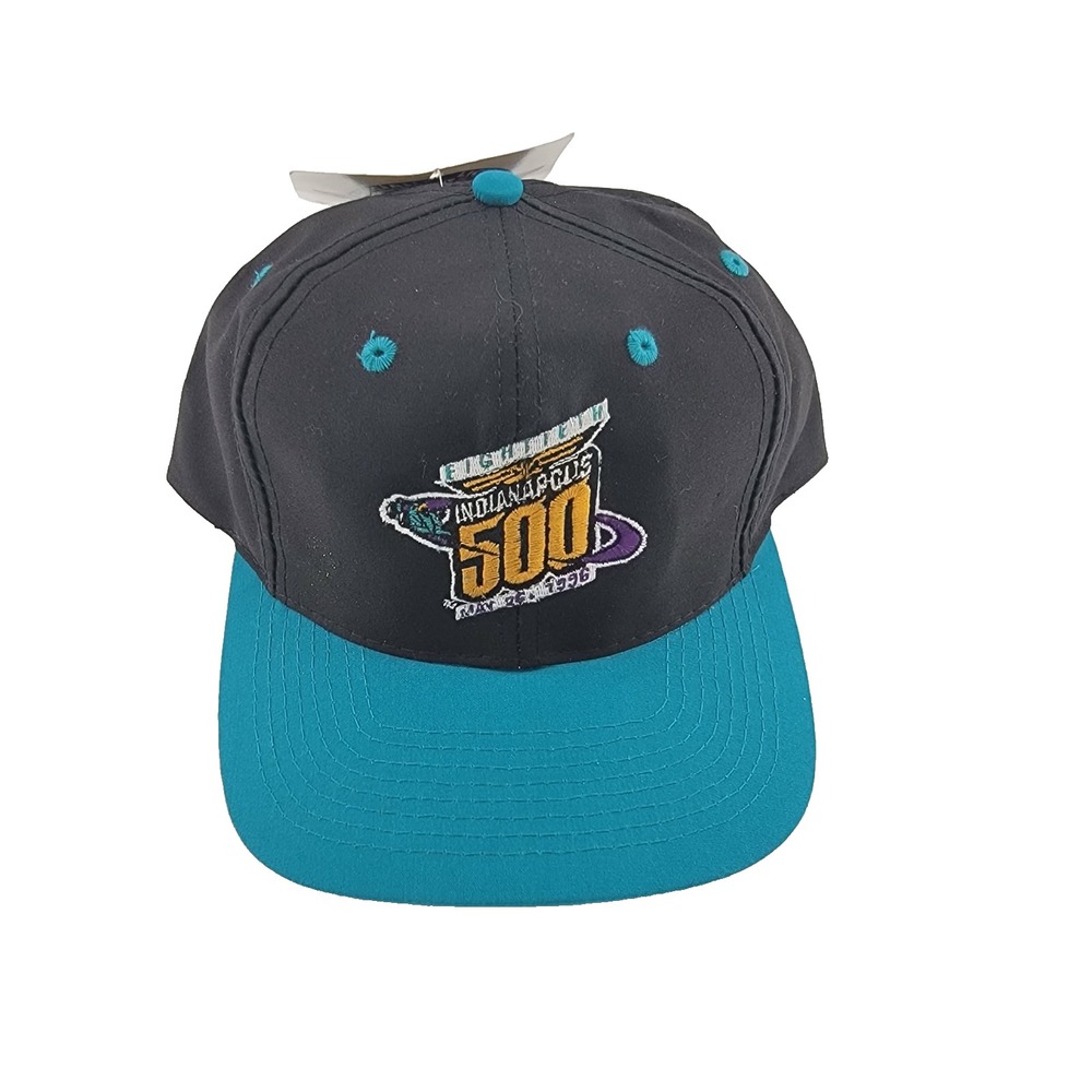 Vintage Indianapolis 500 80th May 26 1996 Logo 7 Snapback Hat Black Turquoise